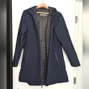 Eddie Bauer Cloud Cap Stretch Insulated Trench Coat Navy Blue